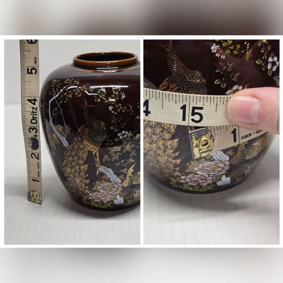 Vintage Japanese Peacock Theme Brown Vase - Picture 8 of 8
